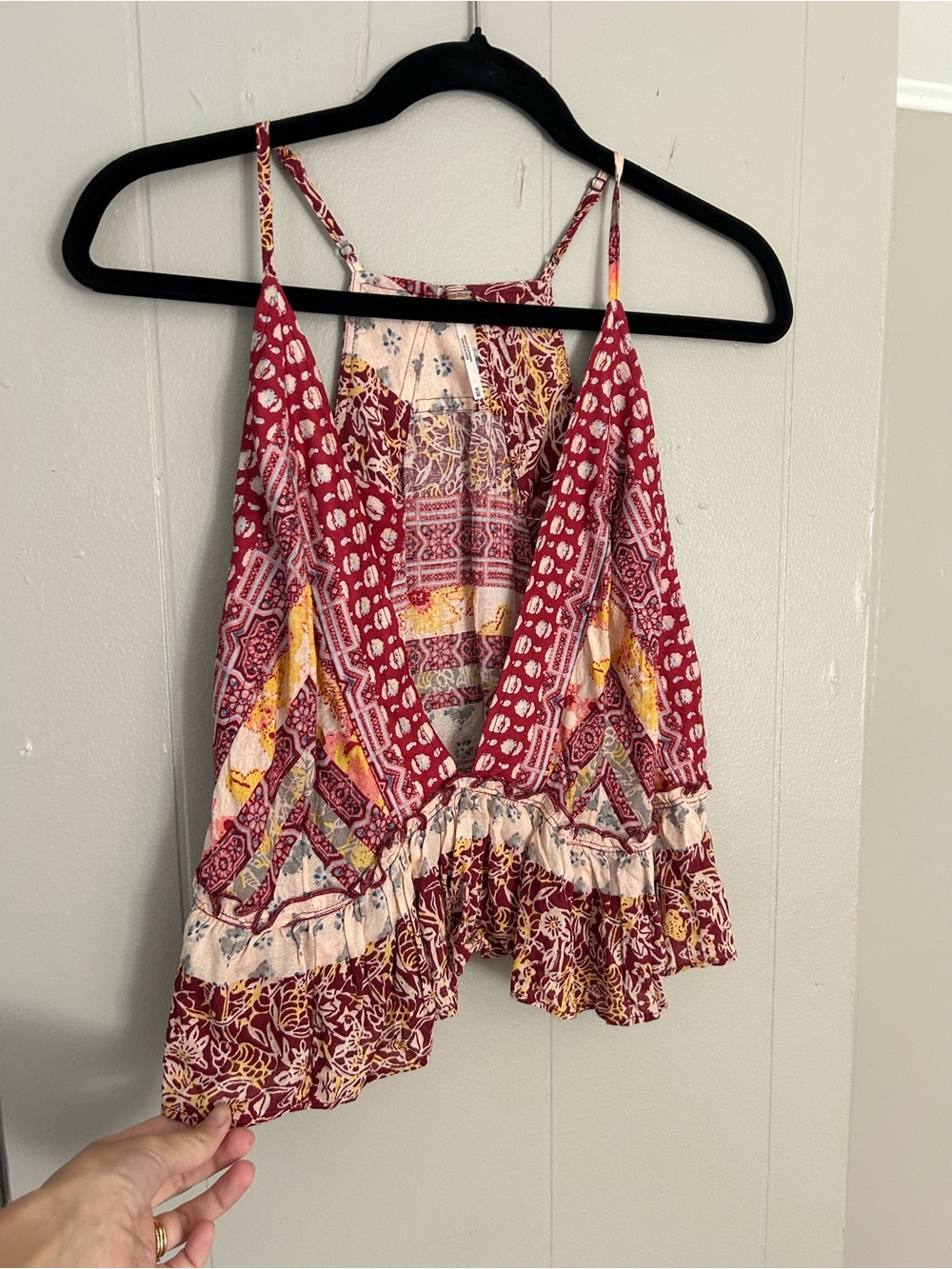 Free People Maroon Yellow Cream Boho Ruffle Camisole
